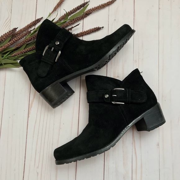 Stuart Weitzman Black Suede Dude Buckle Bootie - Picture 2 of 8
